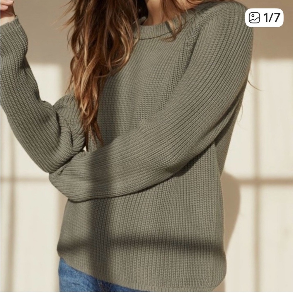 Jenni Kayne Cotton Fisherman Sweater in “Eucalyptus” size XS